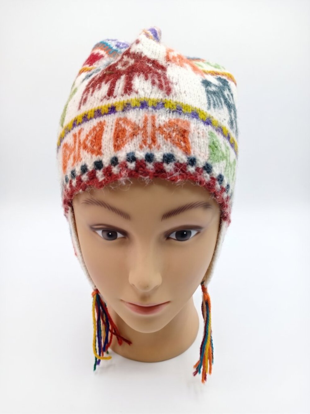 Andean Alpaca Wool Chullo Hat – Inca Condor Design – Traditional Cusco Motifs
